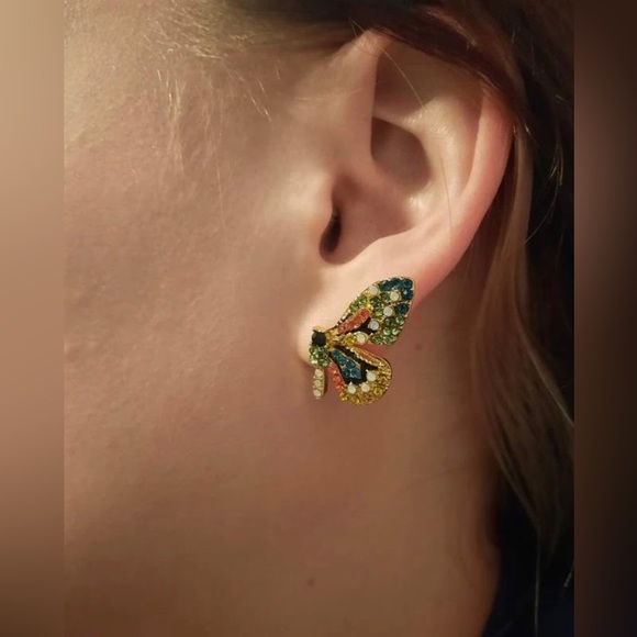 New FP Crystal Butterfly Open Wing Stud Earrings - Picture 6 of 16